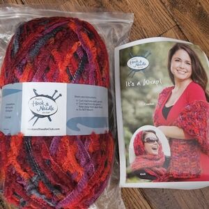 NEW Annie's Hook & Needle Knit/Crochet Pattern & Yarn Kit Red Wrap Shawl Scarf